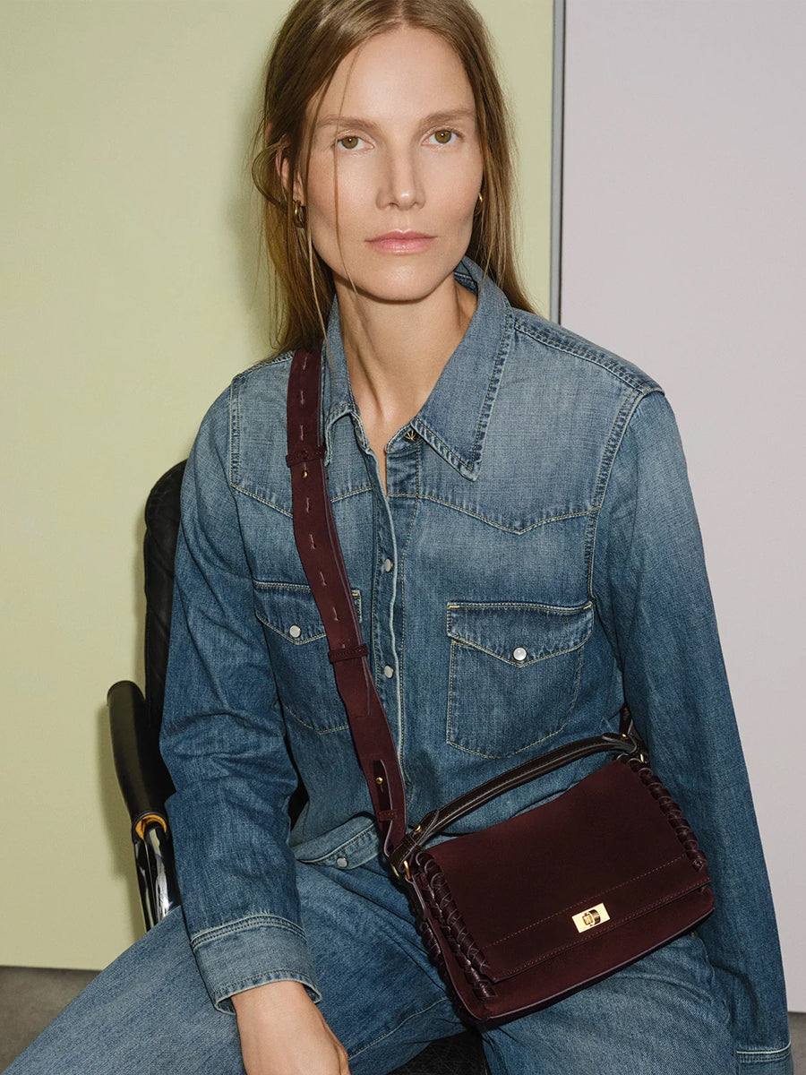 Mortimer Whipstitch Crossbody in Suede Grape