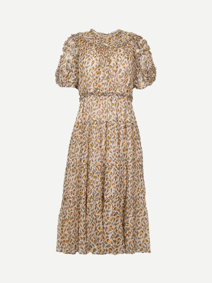 Ulla Johnson Nan Silk Short Sleeve Midi Dress in Swan