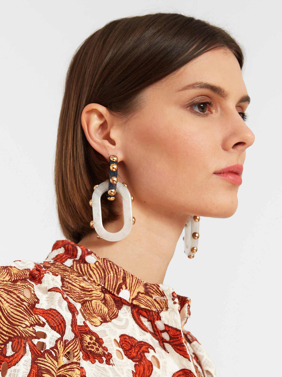 Nefertiti Double Earrings in Teal Resin