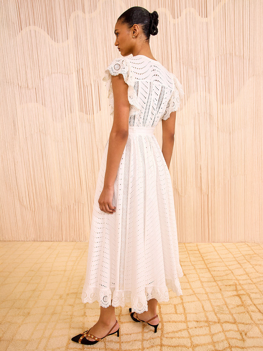 Ulla Johnson Olga Flutter Sleeve Midi Dress in Pristine