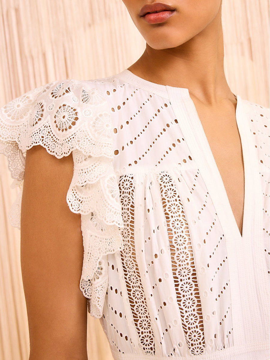 Ulla Johnson Olga Flutter Sleeve Midi Dress in Pristine