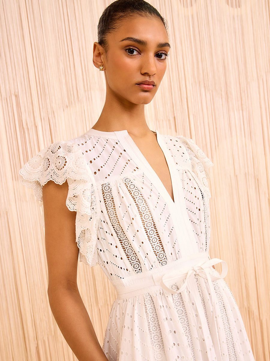 Ulla Johnson Olga Flutter Sleeve Midi Dress in Pristine