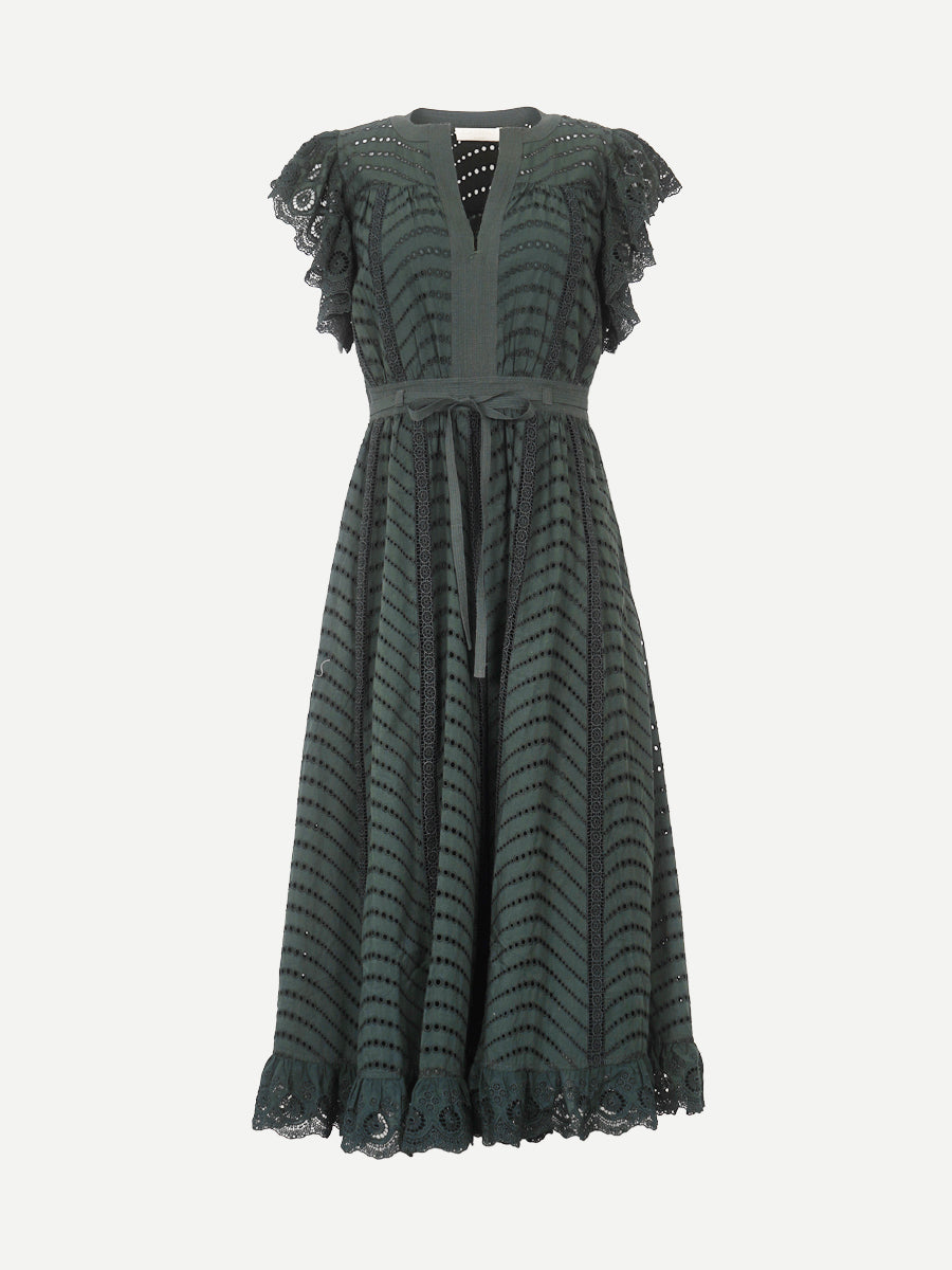 Ulla Johnson Olga Flutter Sleeve Midi Dress in Cypress