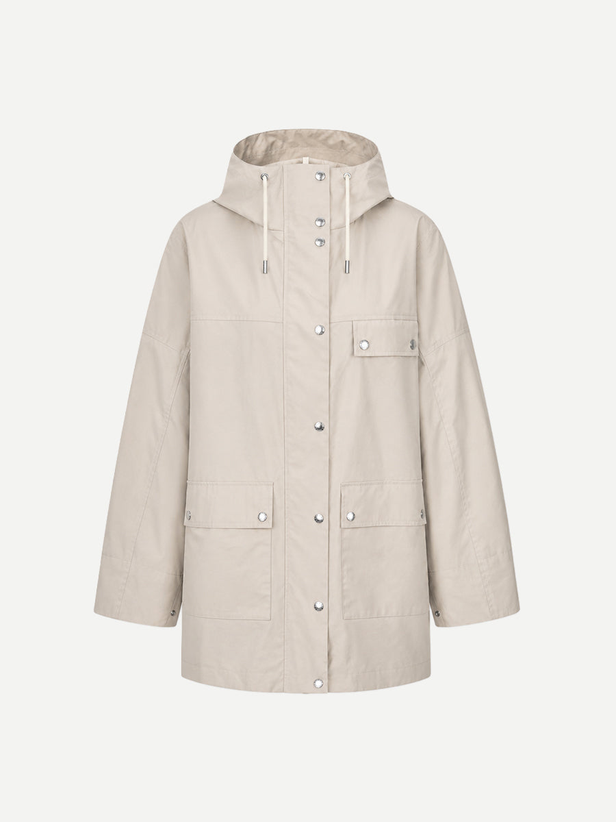 Yves Salomon Parka 84cm Blended Cotton in Oat