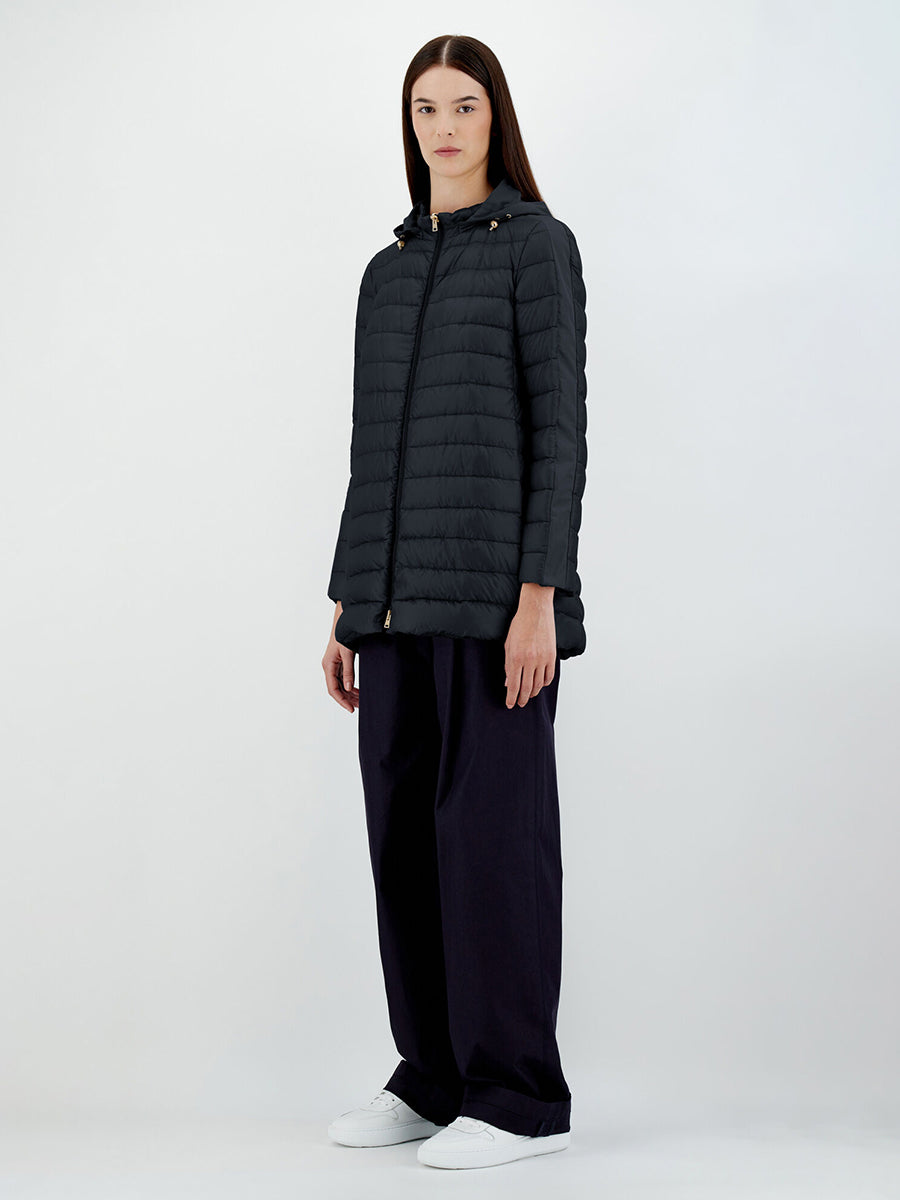 Herno Light Long Hooded Puffer in Navy