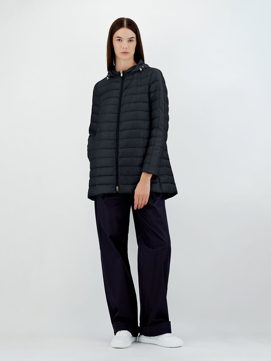 Herno Light Long Hooded Puffer in Navy