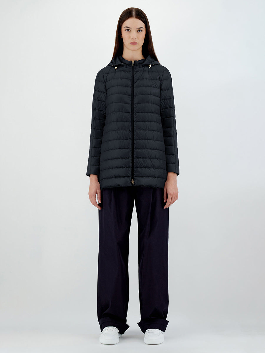 Herno Light Long Hooded Puffer in Navy