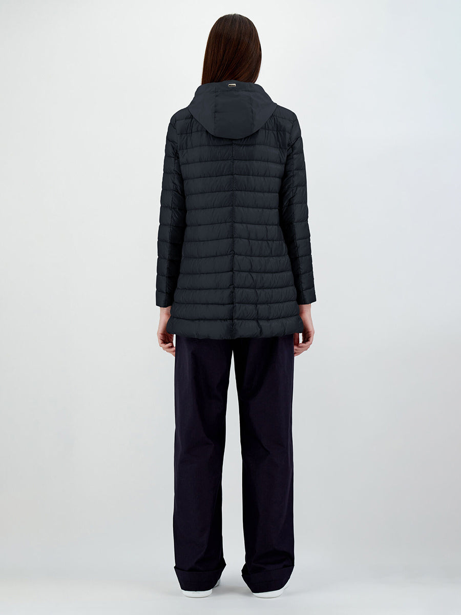 Light Long Hooded Puffer in Navy