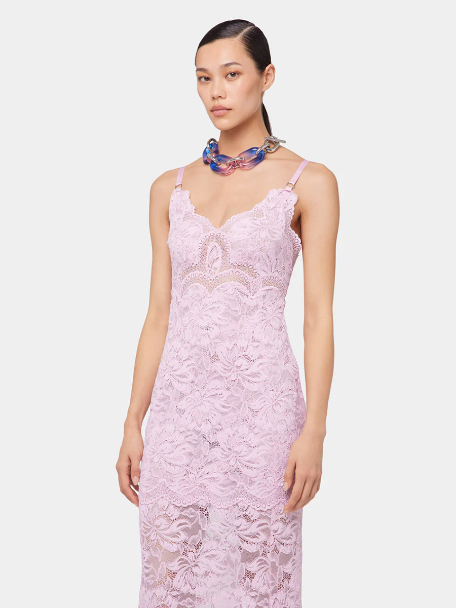 Rabanne | Long Lace Dress with Thin Straps in Powder Pink