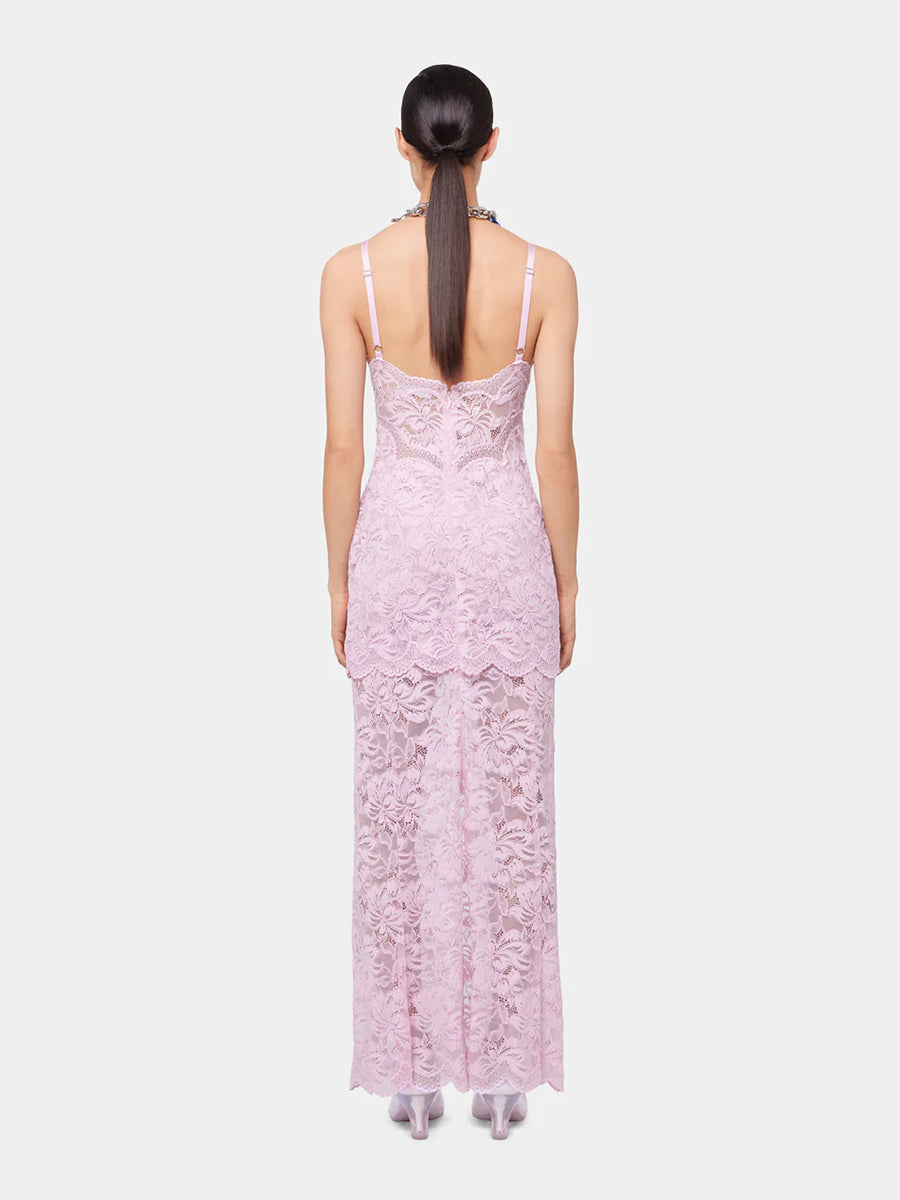 Long Lace Dress with Thin Straps in Powder Pink