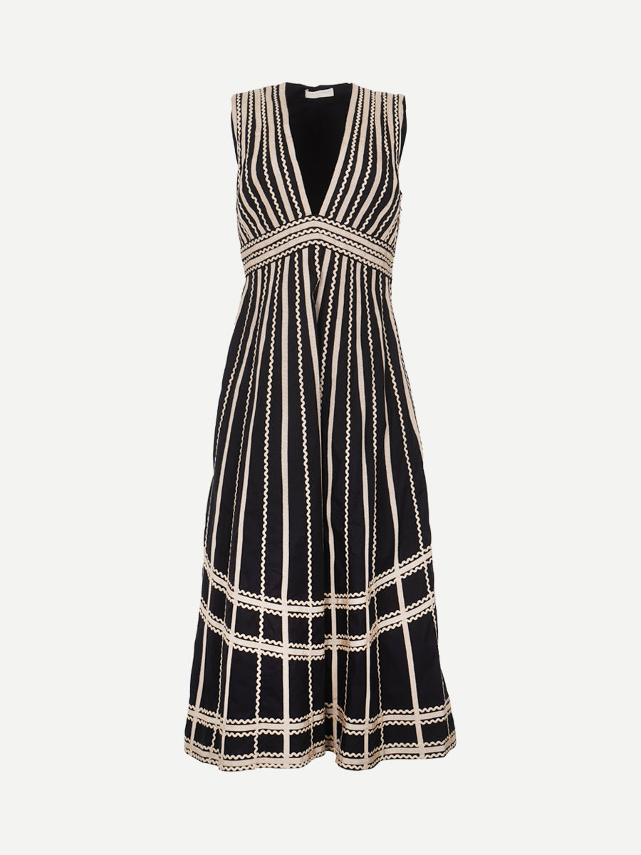 Ulla Johnson Palermo Deep V Midi Dress in Noir