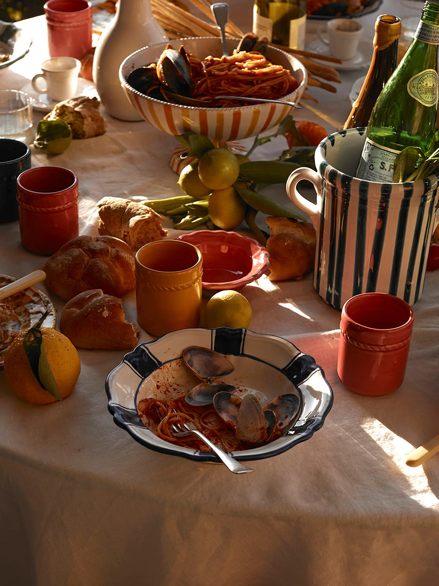 Parasol Ceramic Pasta Bowl in Blue Stripe