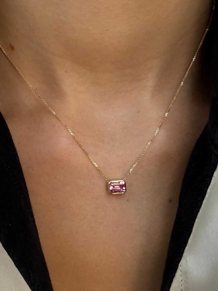 Pembe Emerald Cut Pendant in Madagascan Pink