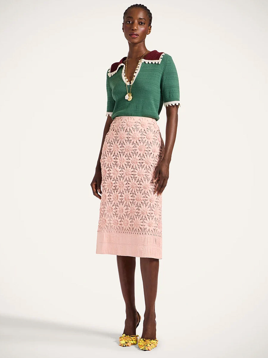 La DoubleJ Pencil Skirt in Embroidered Pink | Shop Adam Heath Instore and Online