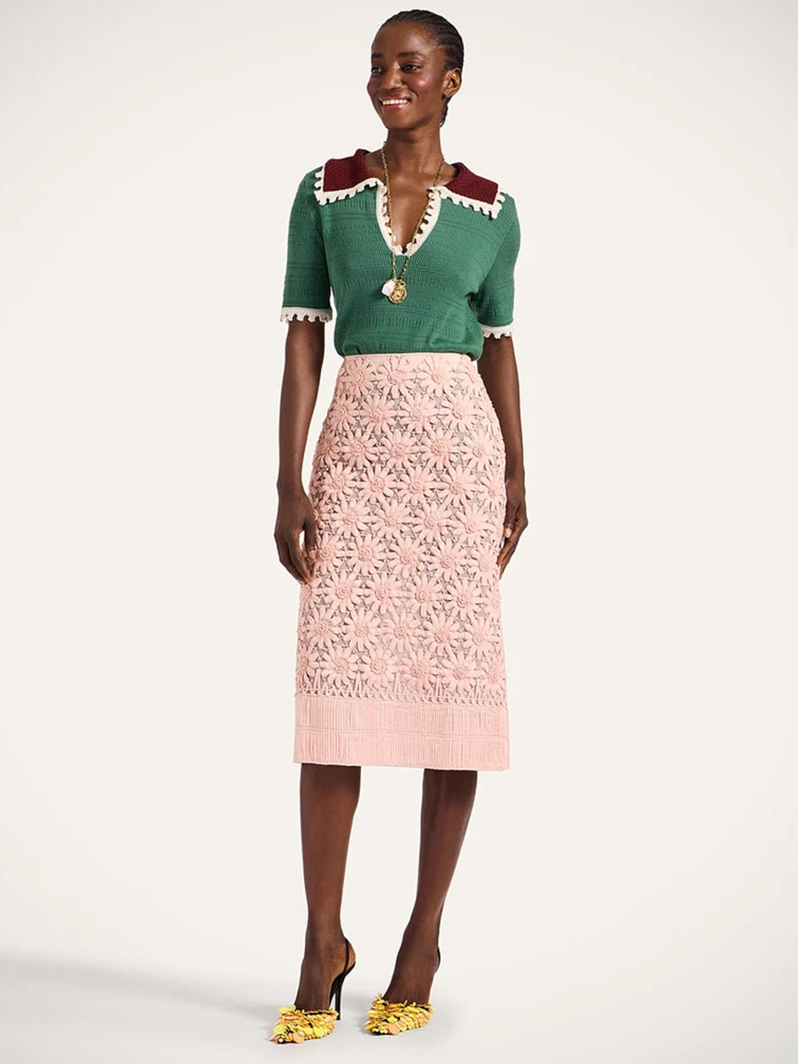 La DoubleJ Pencil Skirt in Embroidered Pink | Shop Adam Heath Instore and Online