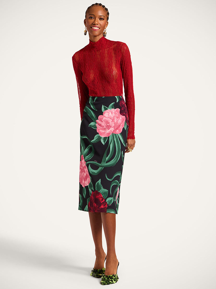 Pencil Skirt in Peony Black