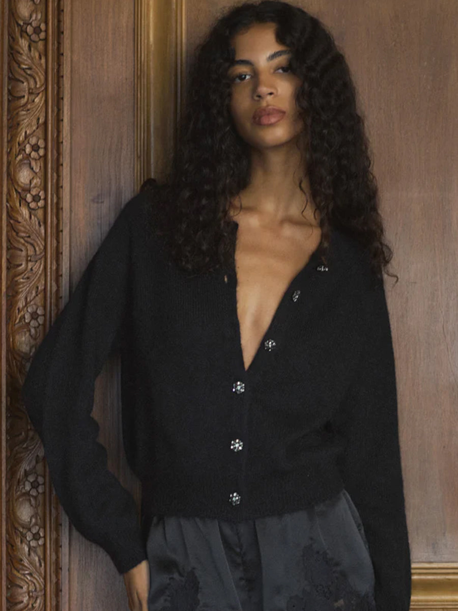 Petra Crystal Cardigan in Black