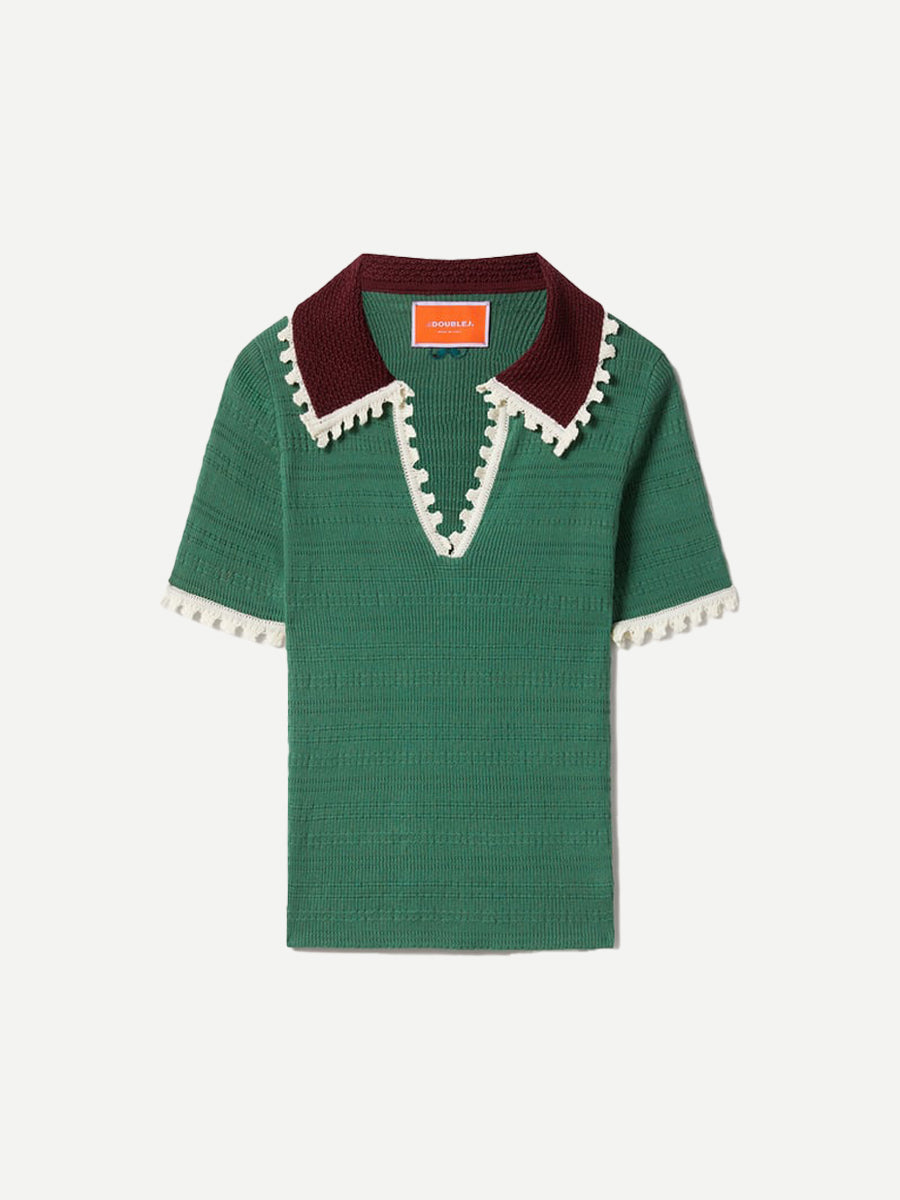 La DoubleJ Picket Polo Cashmere Top in Solid Green | Shop Adam Heath, Western Australia