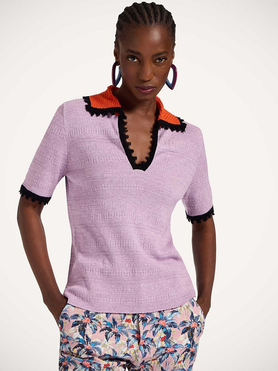 La DoubleJ Picket Polo Cashmere Top in Solid Lilac | Shop Adam Heath, Western Australia