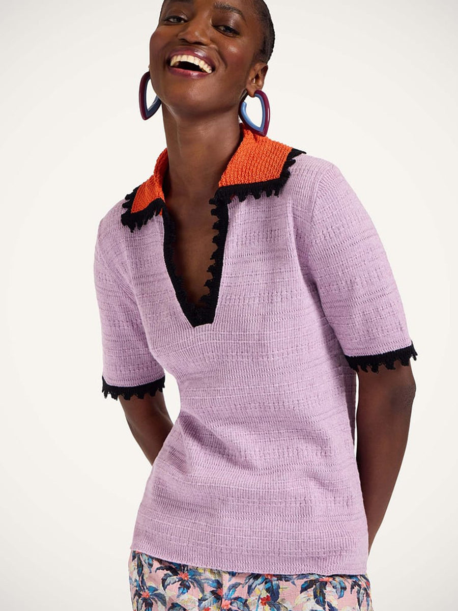 La DoubleJ Picket Polo Cashmere Top in Solid Lilac | Shop Adam Heath, Western Australia