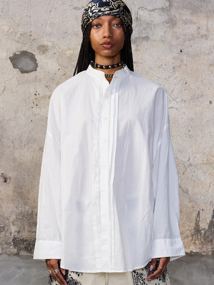 R13 Pleated Front Shirt in White
