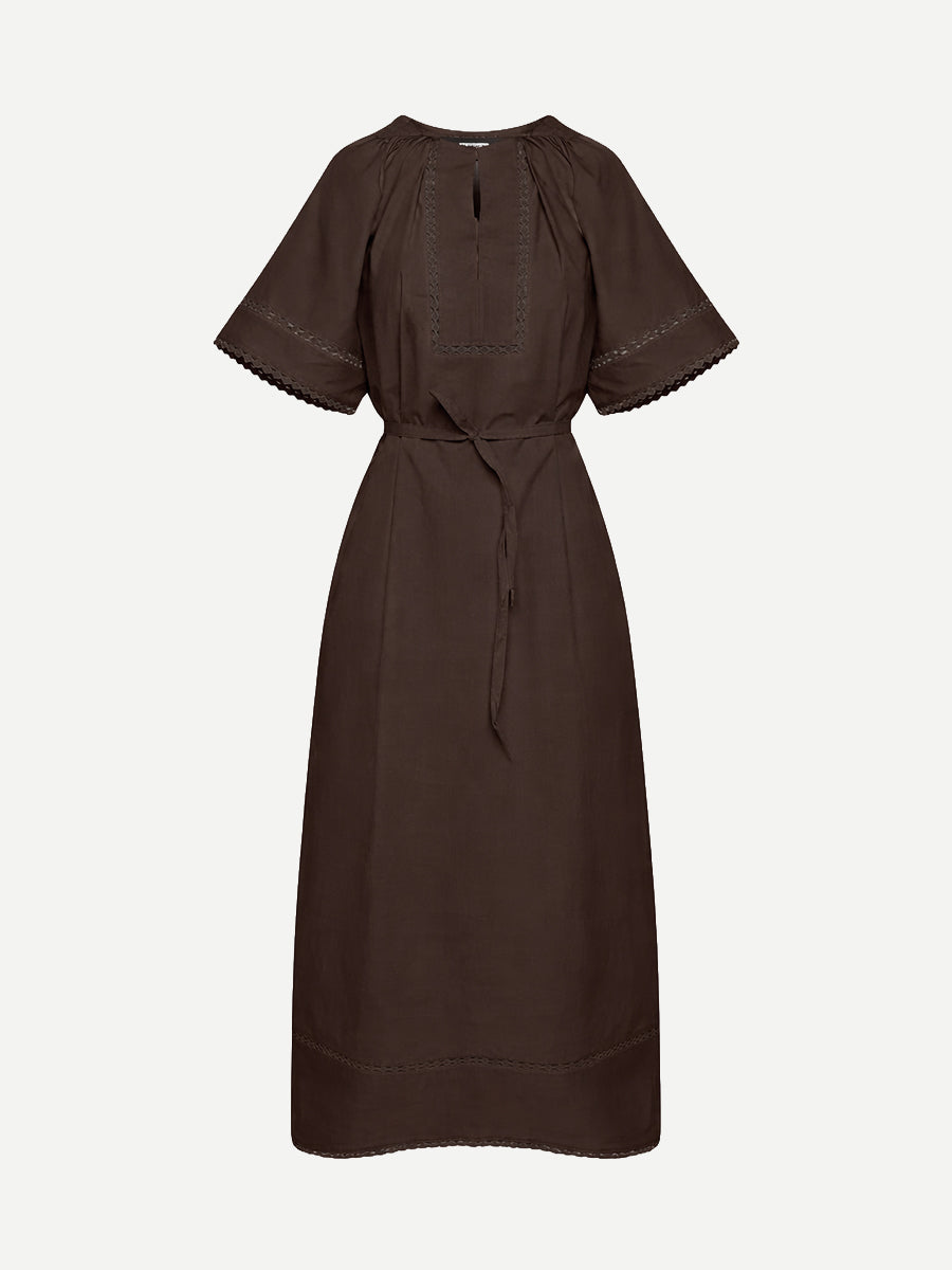 Yves Salomon Poplin Dress w/Leather Details in Brunette