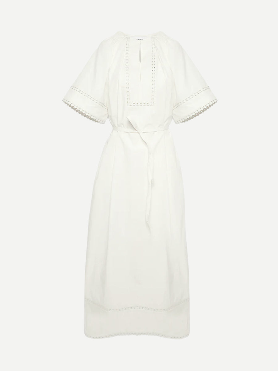 Yves Salomon Poplin Dress w/Leather Details in Coco Milk