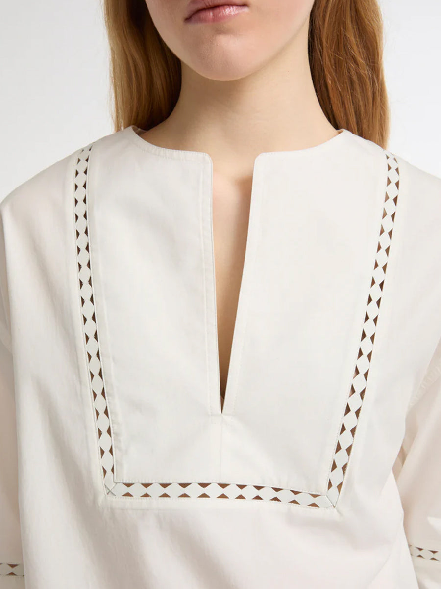 Poplin Shirt w/ Leather Details in Coco Milk
