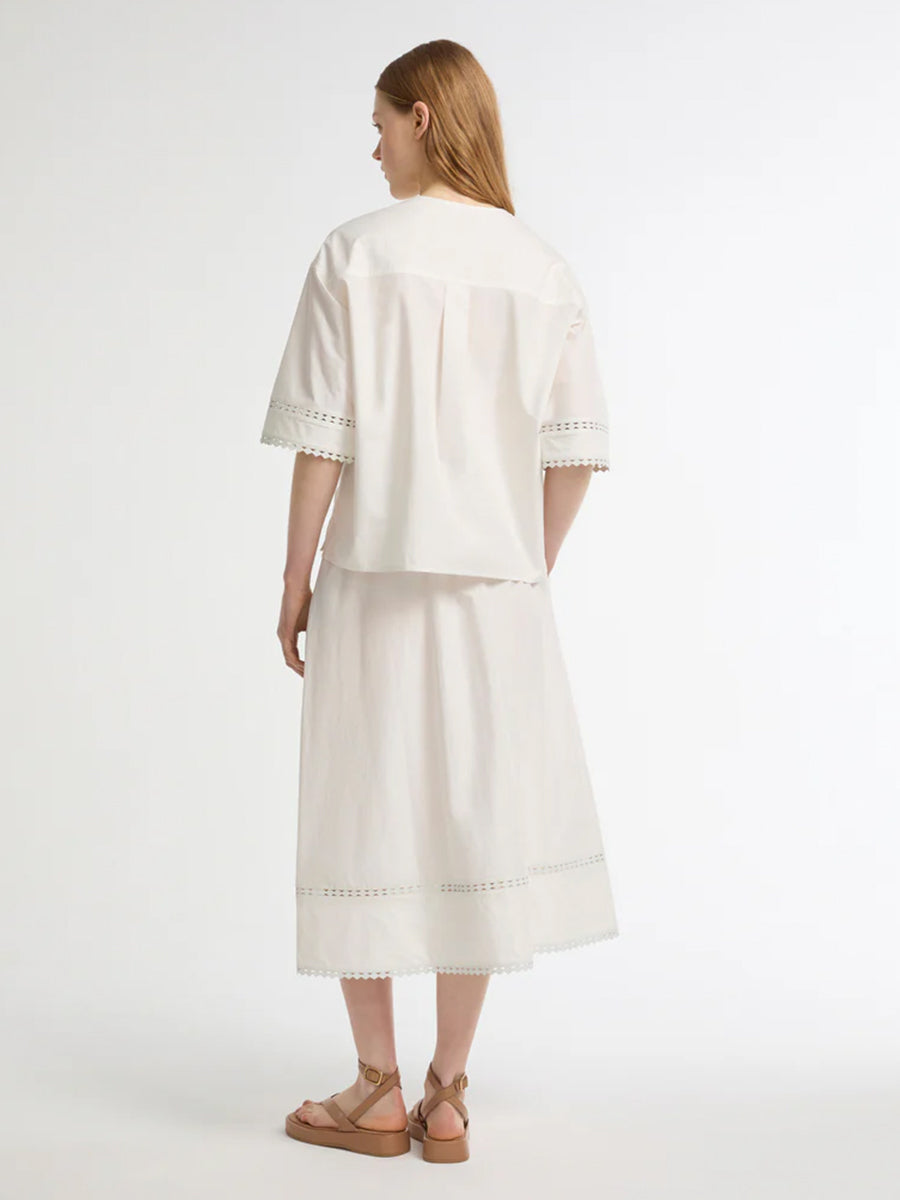 Poplin Shirt w/ Leather Details in Coco Milk