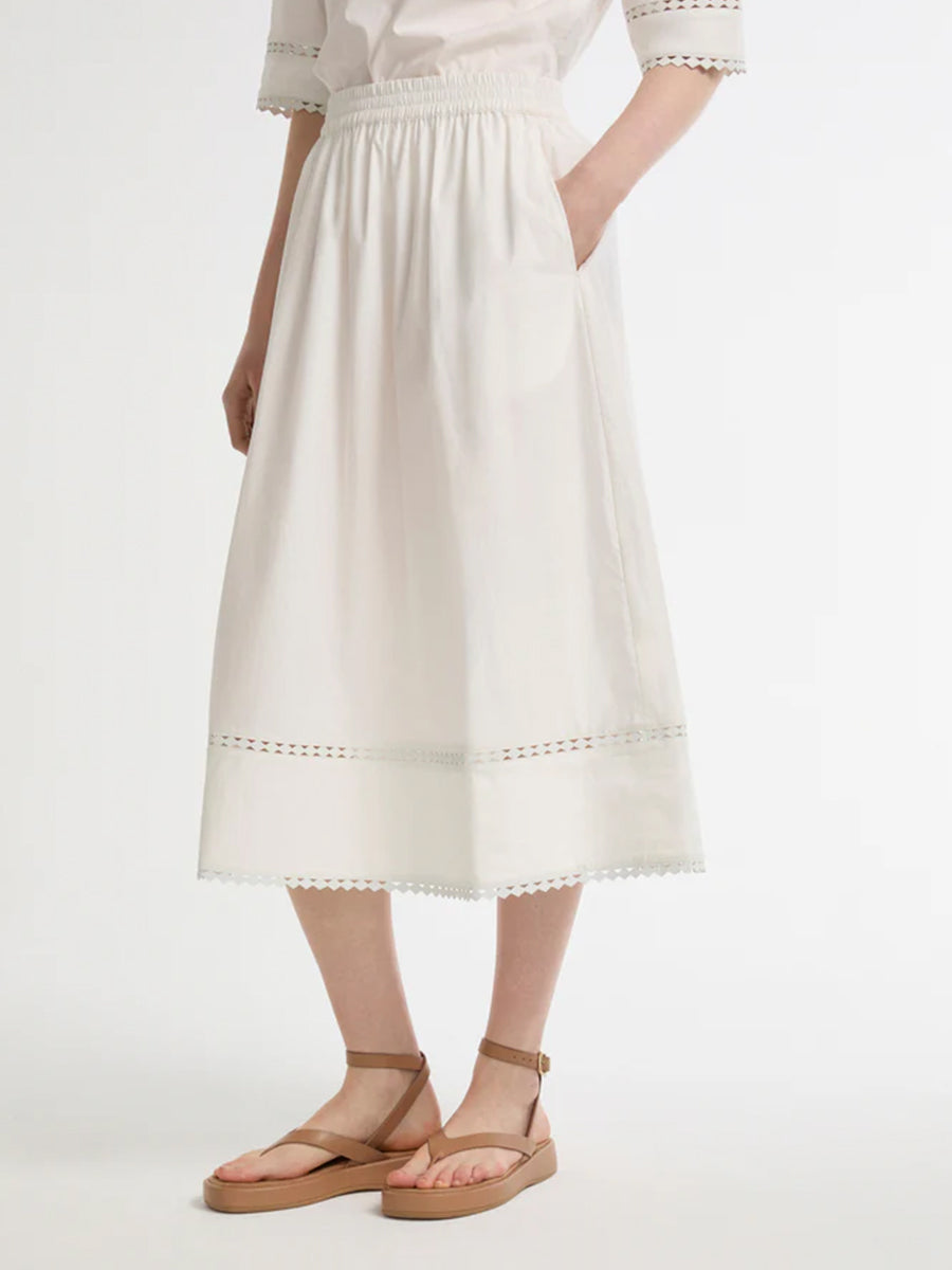Yves Alomon Poplin Skirt W/Leather Details in Coco Milk