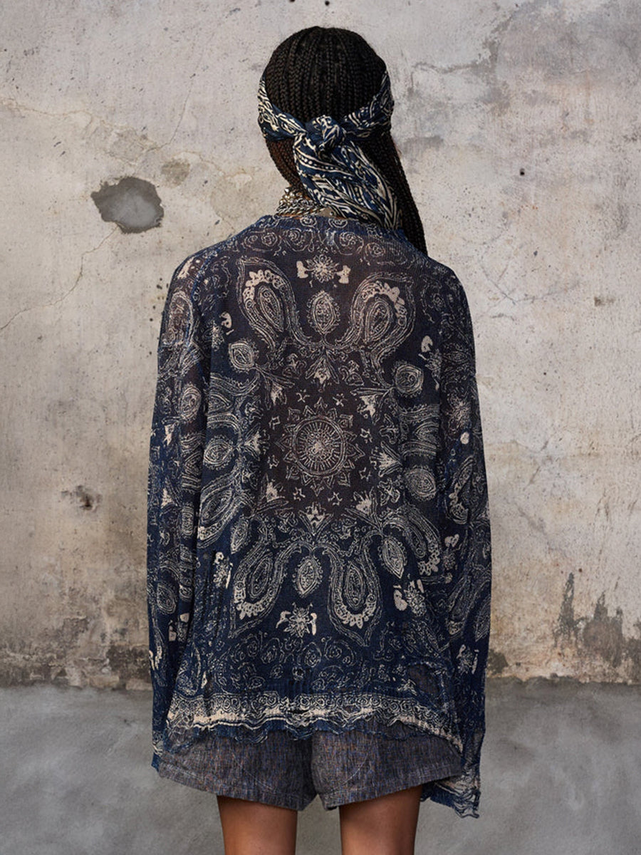 R13 Printed Boyfriend Cardigan in Blue Bandana