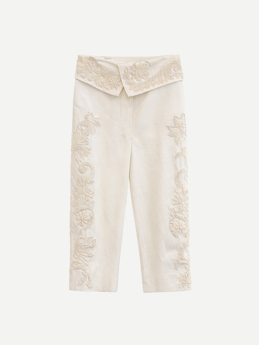 Dries Van Noten Prissy Embellished Pants in Off White