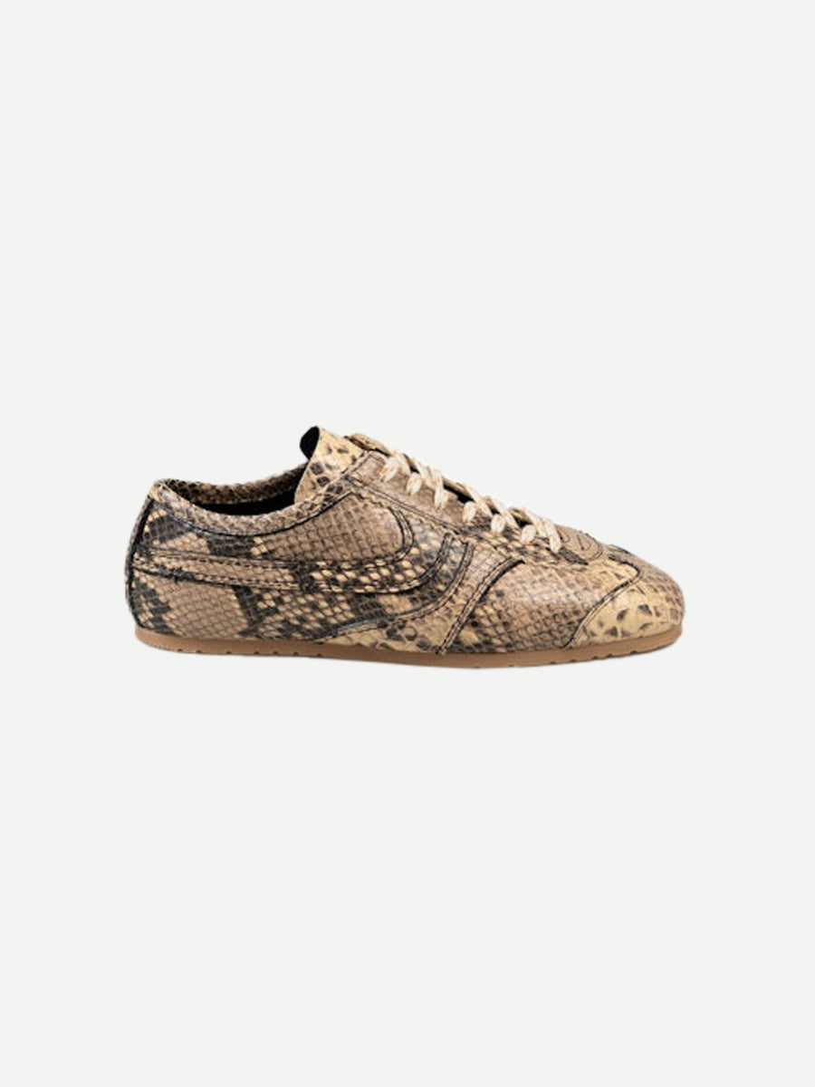 Python Leather Sneakers in Beige Snakeskin