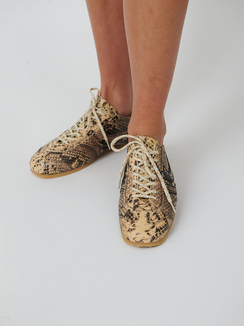 Python Leather Sneakers in Beige Snakeskin