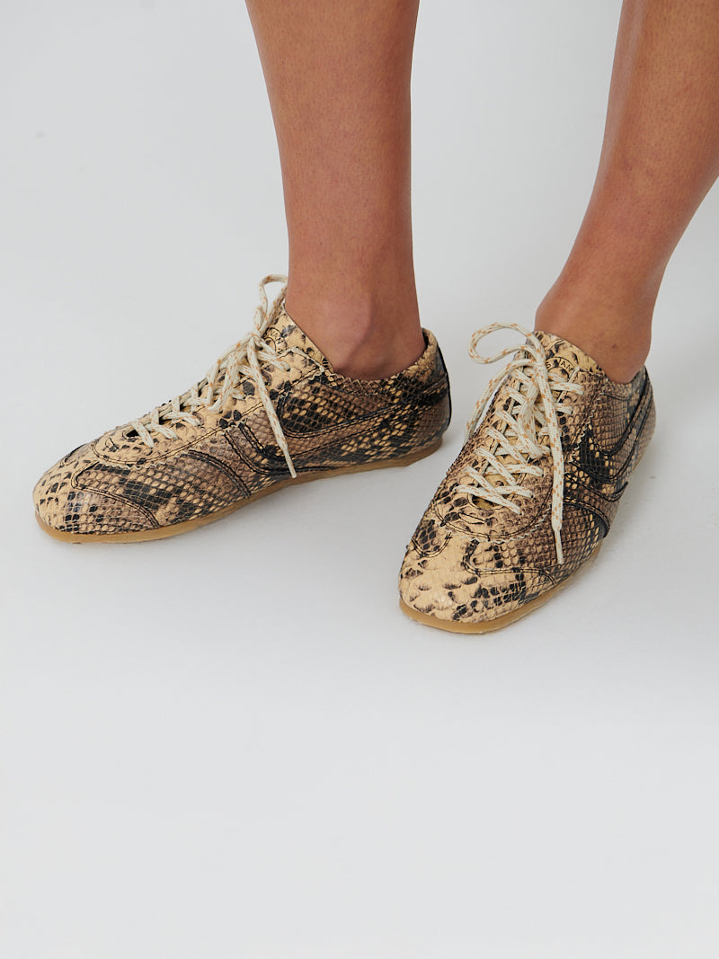 Python Leather Sneakers in Beige Snakeskin