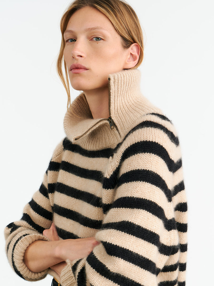 Nili Lotan Raelynn Stripe Sweater in Parchment/Black Stripe