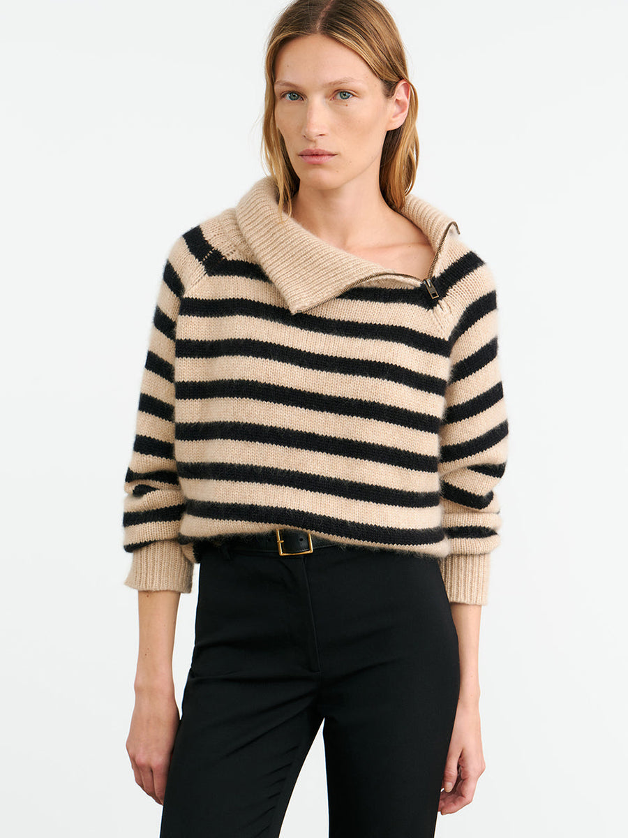Nili Lotan Raelynn Stripe Sweater in Parchment/Black Stripe