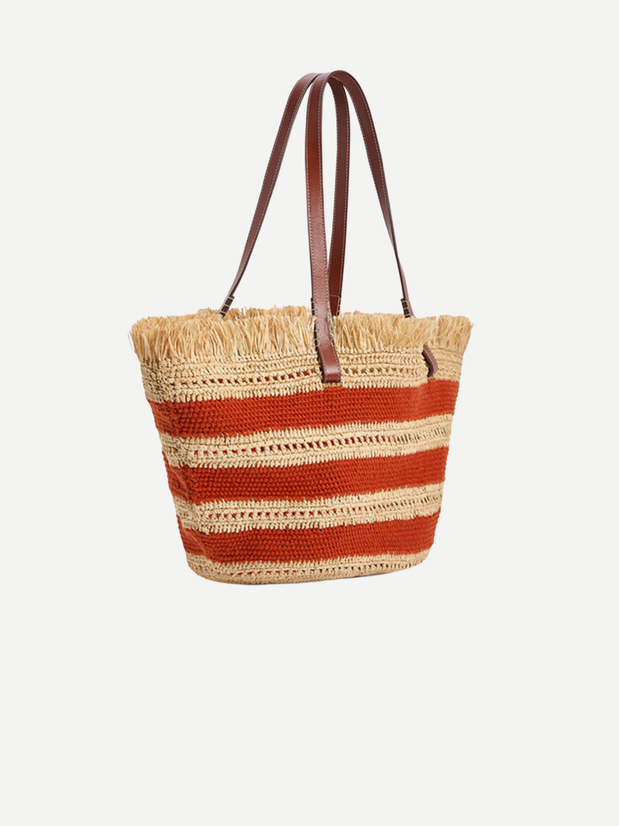 Vanessa Bruno Raffia Basket Bag in Brique Stripe