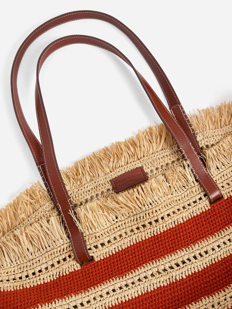 Vanessa Bruno Raffia Basket Bag in Brique Stripe
