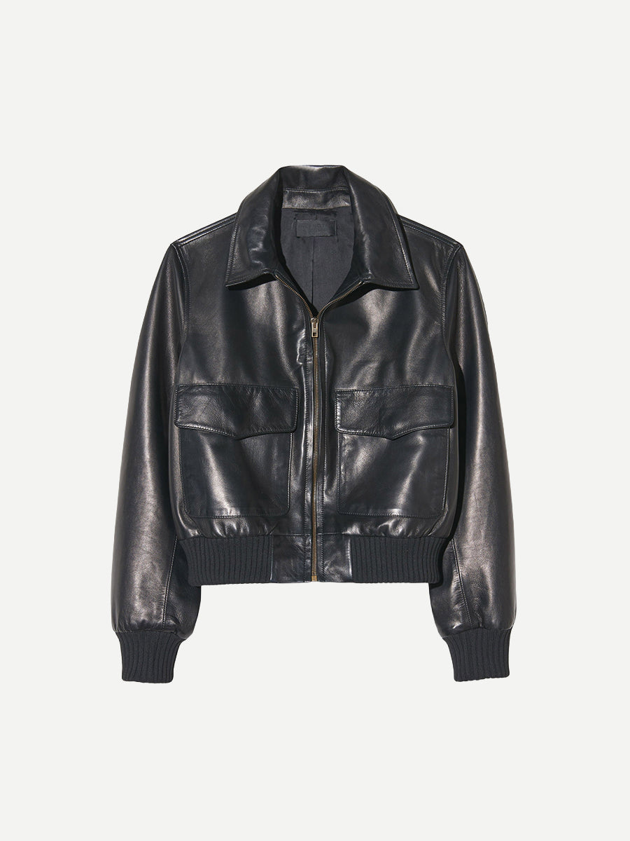 Nili Lotan Redley Leather Bomber Jacket in Black