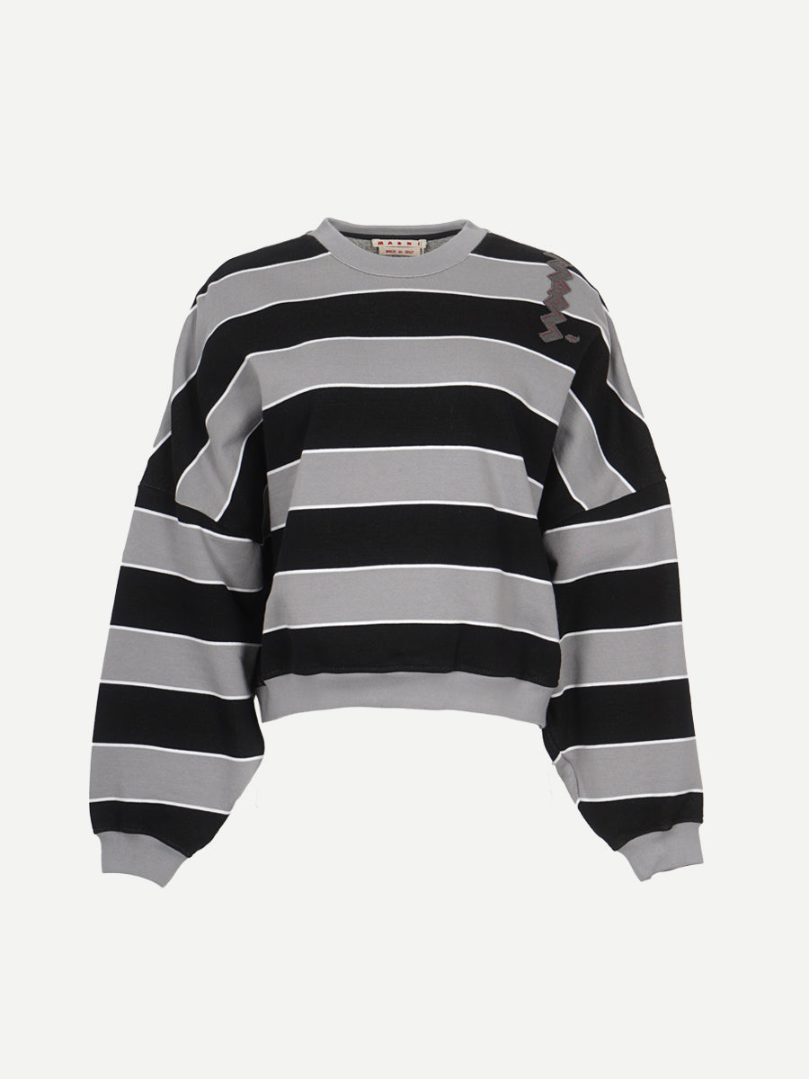 Marni Relaxed Cotton Sweatshirt in Black Grey Stripe