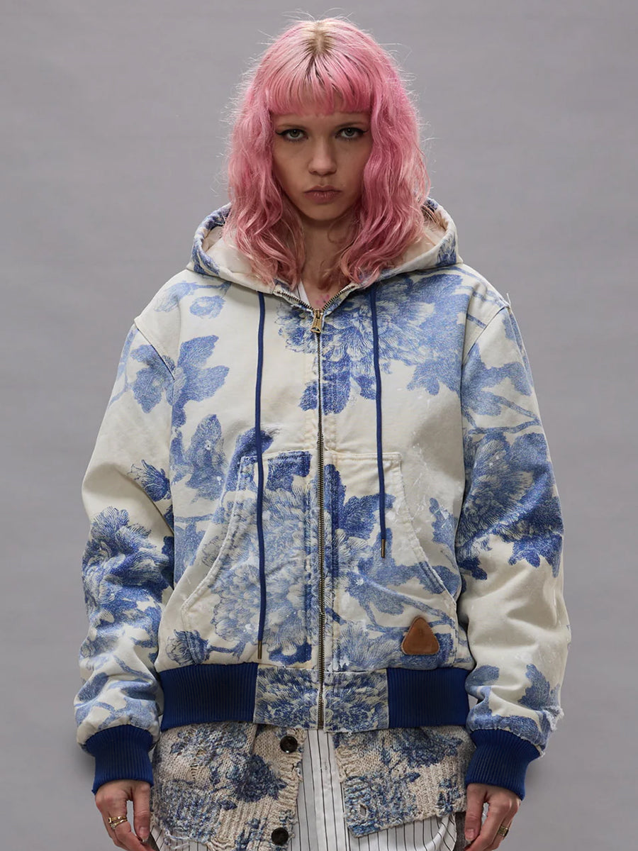 Relaxed Workwear Jacket in Washed Blue Floral