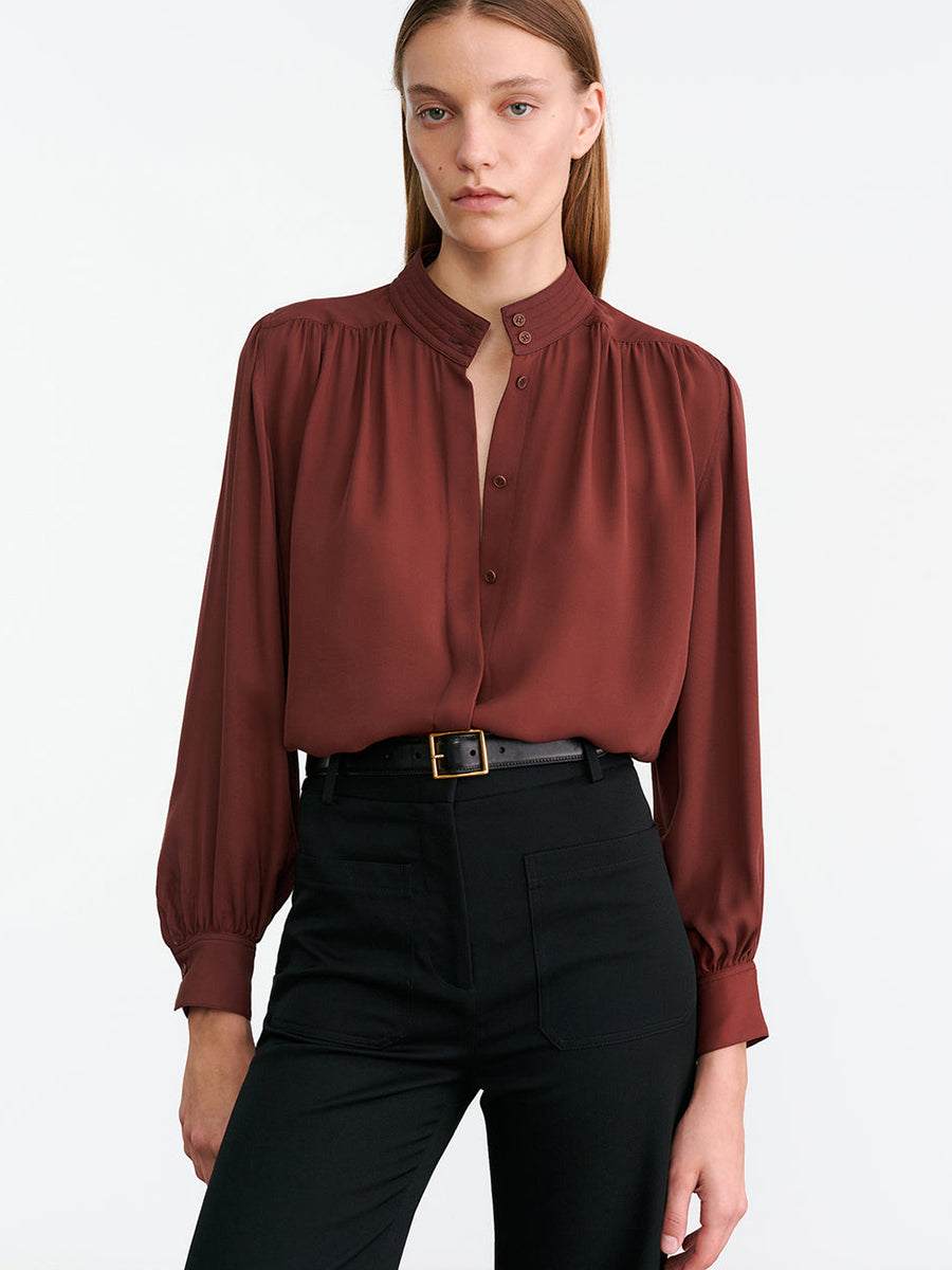 Nili Lotan Revi Silk Blouse in Burgundy | Shop Now at Adam Heath In Store and Online, Western Australia