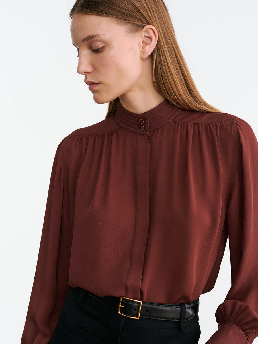 Nili Lotan Revi Silk Blouse in Burgundy | Shop Now at Adam Heath In Store and Online, Western Australia