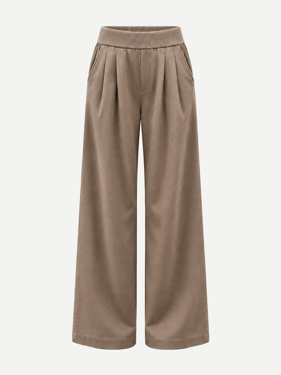 Ribbed Waist Wide Leg Pant in Coffee Pigment