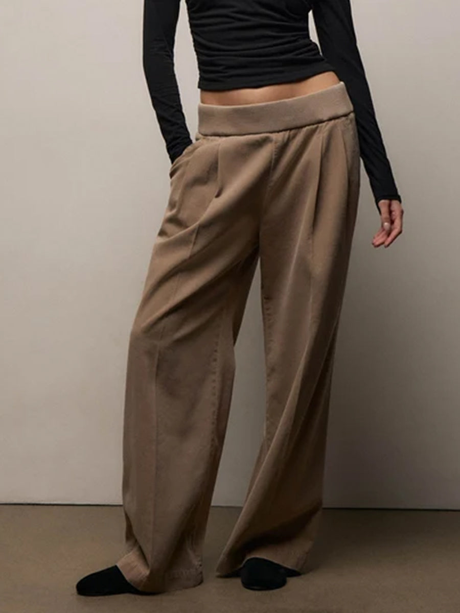 Ribbed Waist Wide Leg Pant in Coffee Pigment
