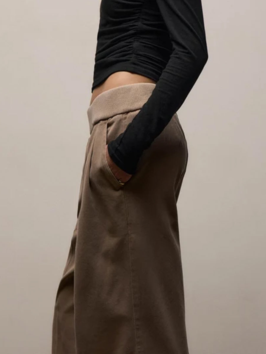 Ribbed Waist Wide Leg Pant in Coffee Pigment