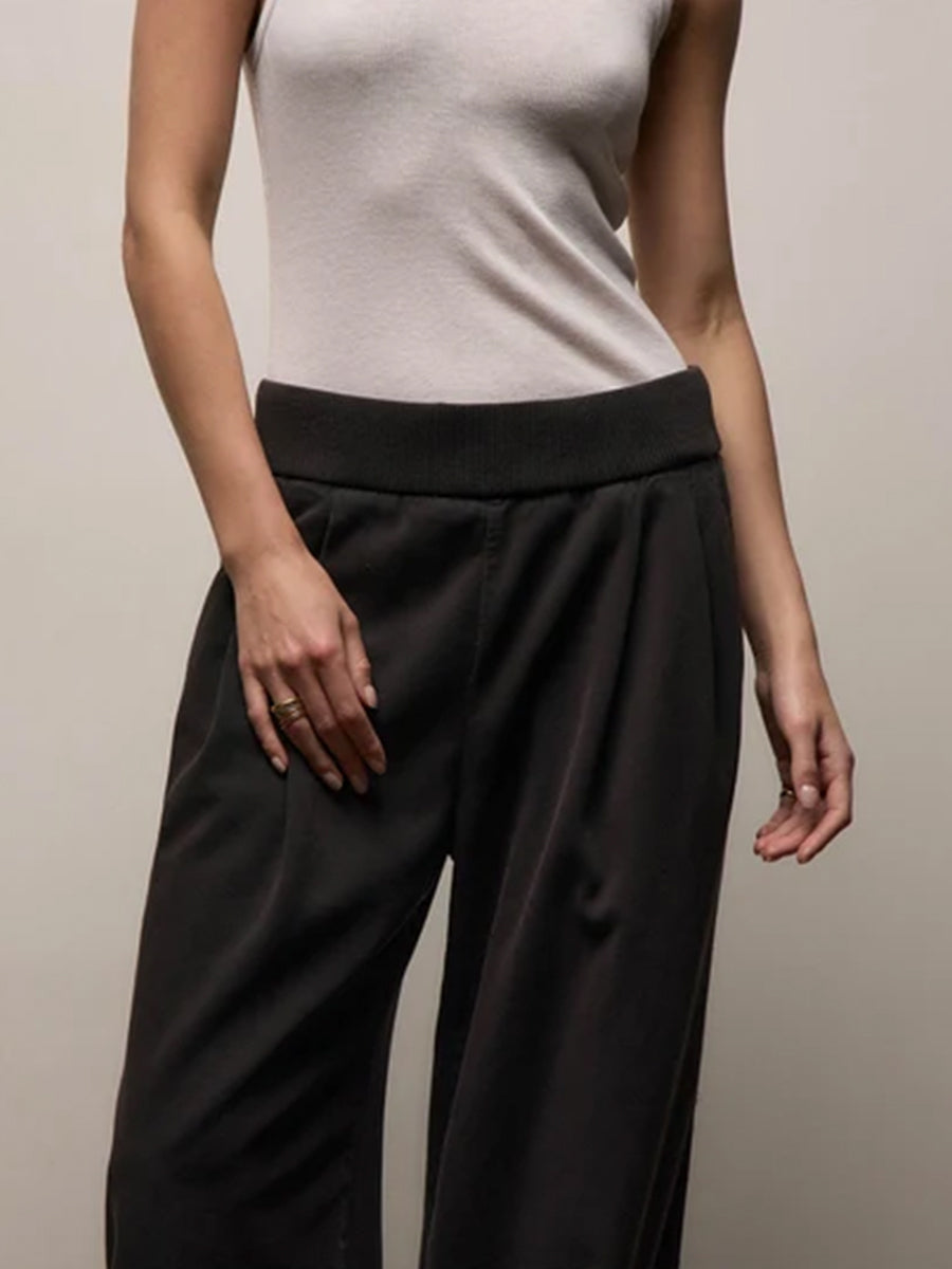Ribbed Waist Wide Leg Pant in Black