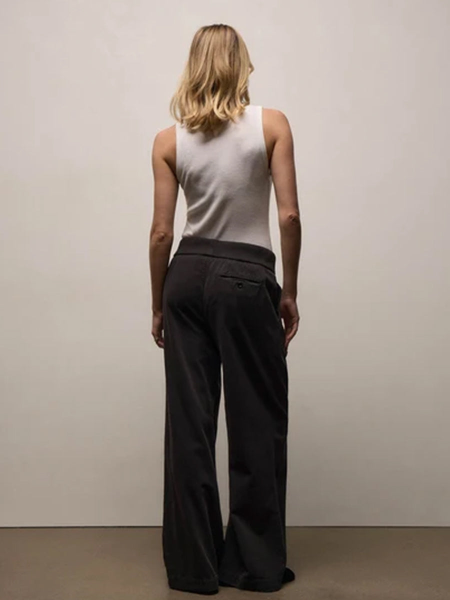Ribbed Waist Wide Leg Pant in Black