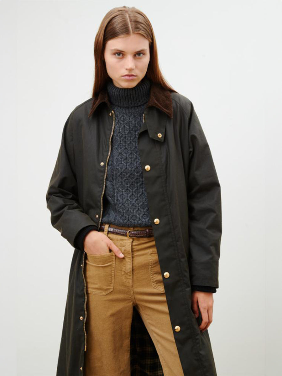 Nili Lotan | Romuald Waxed Coat in Dark Hunter Green